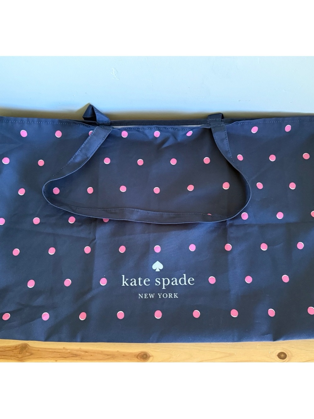kate spade New York Packable Reusable Nylon Tote Bag Navy Blue Pink Polka Dot